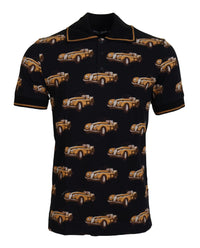 Thumbnail for Elegant Car Print Polo T-Shirt in Black