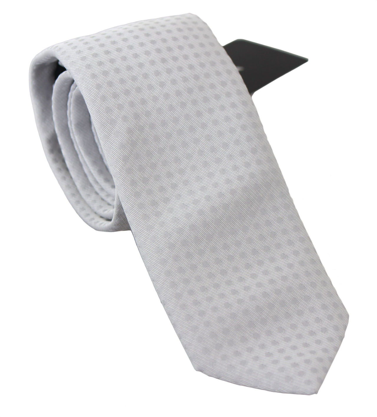 Elegant White Patterned Silk Blend Neck Tie