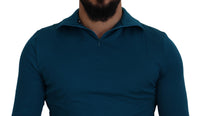 Thumbnail for Blue Cotton Collared Slim Pullover Sweater
