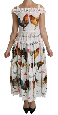 Thumbnail for White Rooster Sheath Midi Cotton Dress
