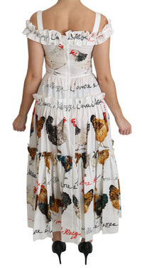 Thumbnail for White Rooster Sheath Midi Cotton Dress