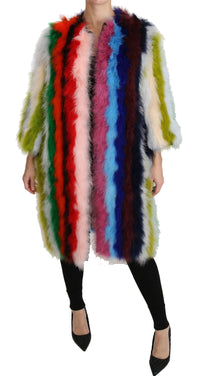 Thumbnail for Elegant Multicolor Feather Long Coat Jacket