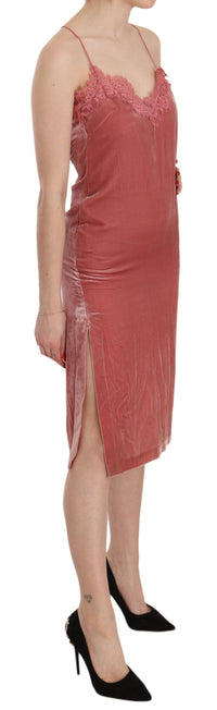 Thumbnail for Pink Lace Silk-Blend Midi Dress with Side Slit