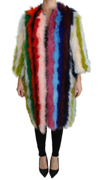 Thumbnail for Elegant Multicolor Feather Long Coat Jacket