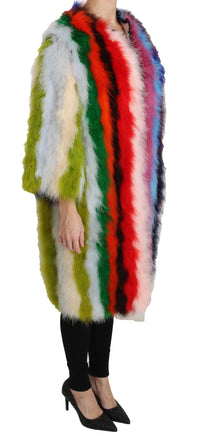 Thumbnail for Elegant Multicolor Feather Long Coat Jacket