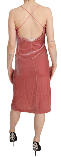 Thumbnail for Pink Lace Silk-Blend Midi Dress with Side Slit