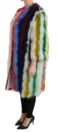 Thumbnail for Elegant Multicolor Feather Long Coat Jacket