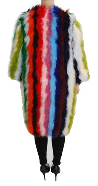 Thumbnail for Elegant Multicolor Feather Long Coat Jacket