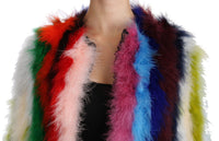 Thumbnail for Elegant Multicolor Feather Long Coat Jacket