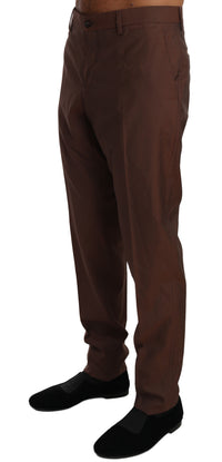 Thumbnail for Elegant Brown Wool-Silk Formal Pants