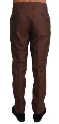 Thumbnail for Elegant Brown Wool-Silk Formal Pants