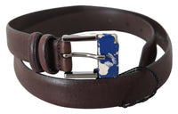 Thumbnail for Elegant Brown Leather Classic Belt with Silver-Tone Buckle