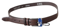 Thumbnail for Elegant Brown Leather Classic Belt with Silver-Tone Buckle