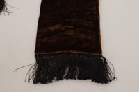 Thumbnail for Brown Shawl Velvet Neck Wrap Fringe Viscose Scarf