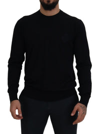 Thumbnail for Black Virgin Wool Crewneck Pullover  Sweater