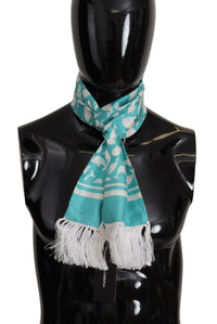 Thumbnail for Blue Whale Printed Shawl Wrap Fringe Silk Teal Scarf