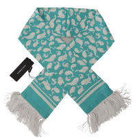 Thumbnail for Blue Whale Printed Shawl Wrap Fringe Silk Teal Scarf