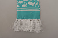 Thumbnail for Blue Whale Printed Shawl Wrap Fringe Silk Teal Scarf