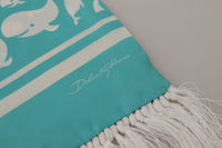 Thumbnail for Blue Whale Printed Shawl Wrap Fringe Silk Teal Scarf