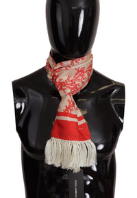 Thumbnail for Elegant Silk Men's Scarf Wrap - Red Coral Print