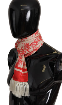 Thumbnail for Elegant Silk Men's Scarf Wrap - Red Coral Print