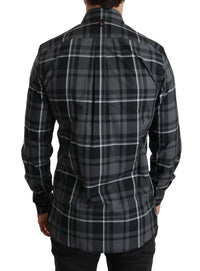Thumbnail for Elegant Gray Checkered Martini Dress Shirt