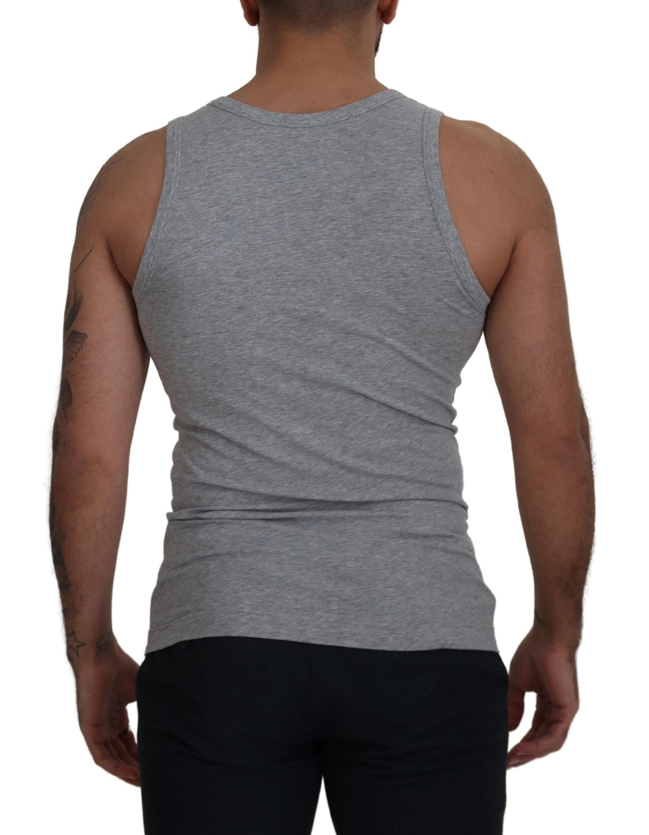 Gray Cotton Sleeveless Logo Men T-shirt