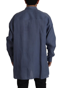 Thumbnail for Elegant Dark Blue Linen Dress Shirt