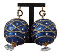 Thumbnail for Blue Christmas Ball Crystal Hook Gold Brass Earrings