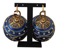 Thumbnail for Blue Christmas Ball Crystal Hook Gold Brass Earrings