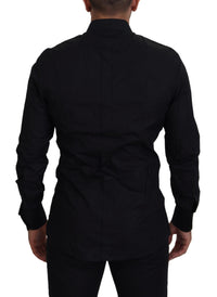 Thumbnail for Elegant Black Slim Fit Dress Shirt with Crown Embroidery