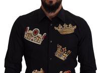 Thumbnail for Elegant Black Slim Fit Dress Shirt with Crown Embroidery