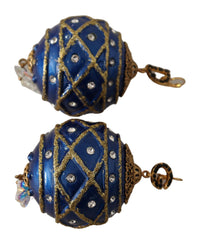 Thumbnail for Blue Christmas Ball Crystal Hook Gold Brass Earrings