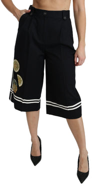 Thumbnail for High Waist Palazzo Cropped Pants in Black Lemon