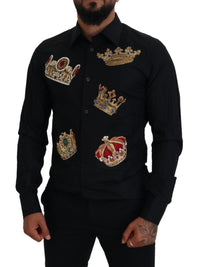 Thumbnail for Elegant Black Slim Fit Dress Shirt with Crown Embroidery