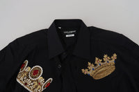 Thumbnail for Elegant Black Slim Fit Dress Shirt with Crown Embroidery