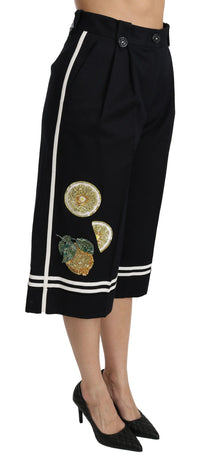 Thumbnail for High Waist Palazzo Cropped Pants in Black Lemon