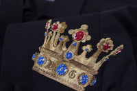 Thumbnail for Elegant Black Slim Fit Dress Shirt with Crown Embroidery