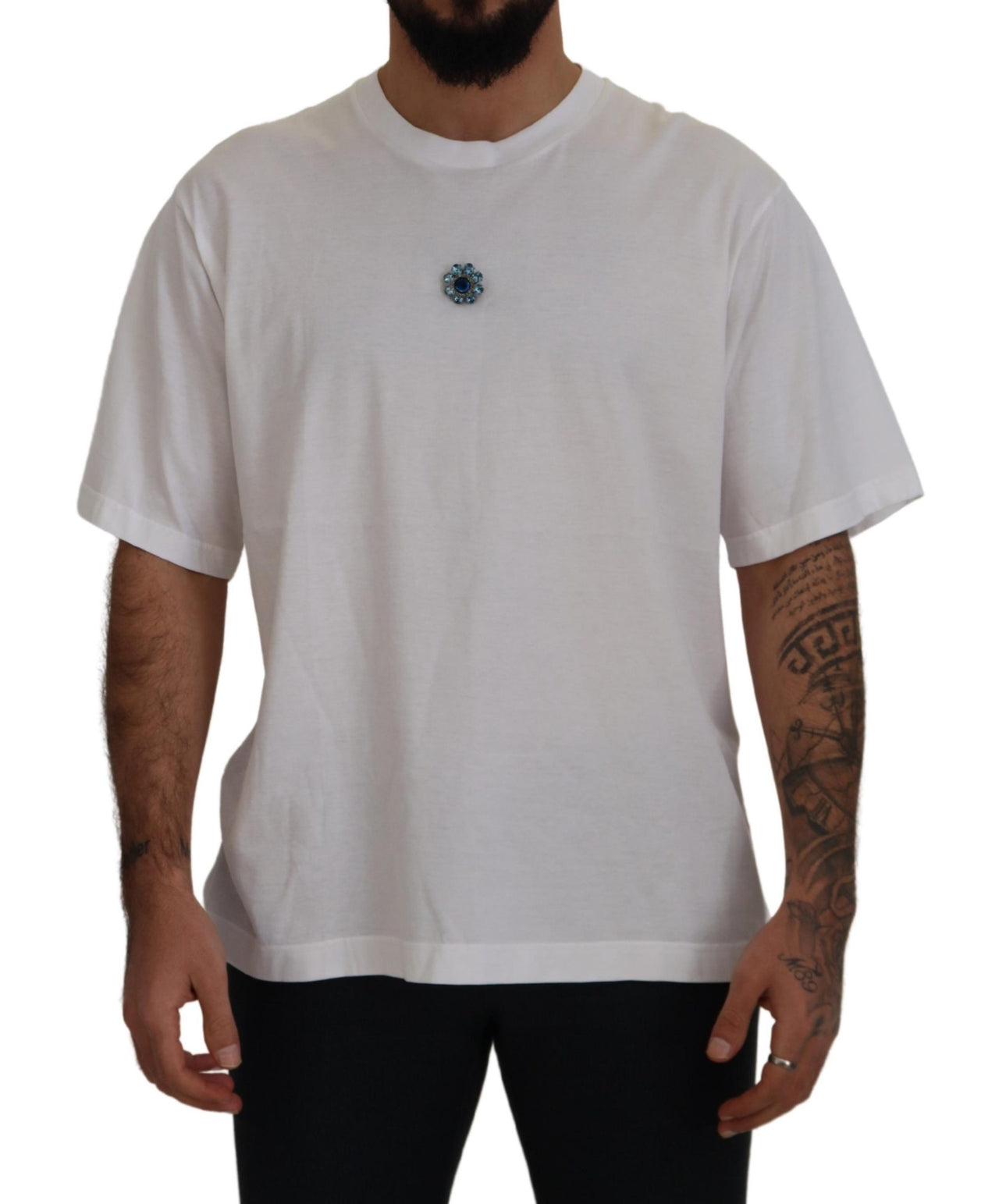 White Cotton Blue Crystal Men T-shirt