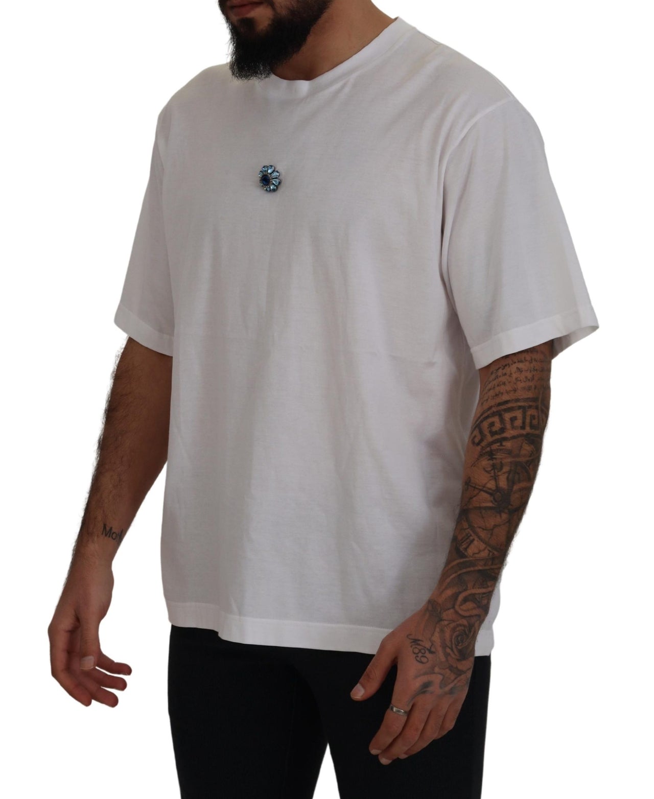 White Cotton Blue Crystal Men T-shirt