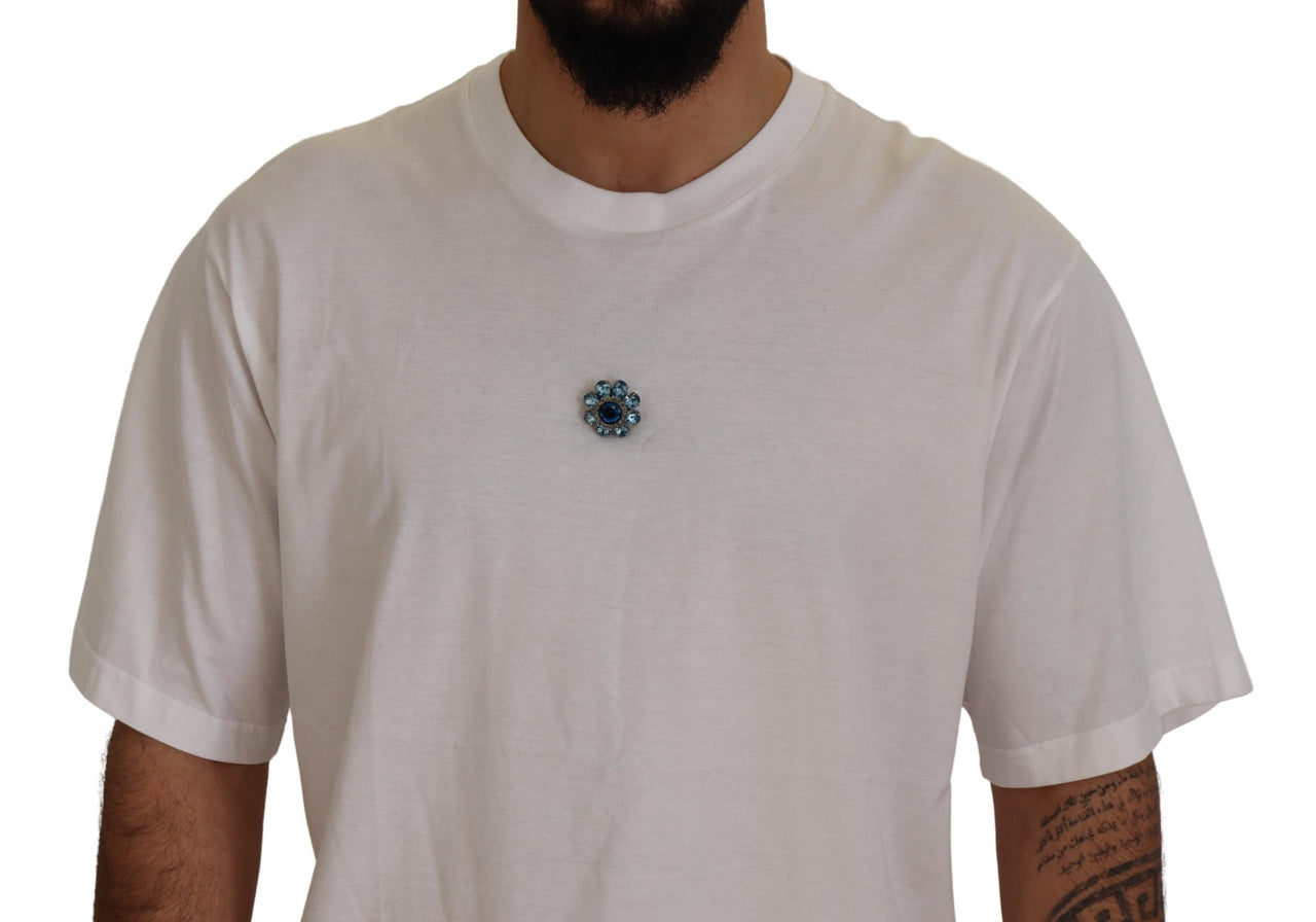 White Cotton Blue Crystal Men T-shirt