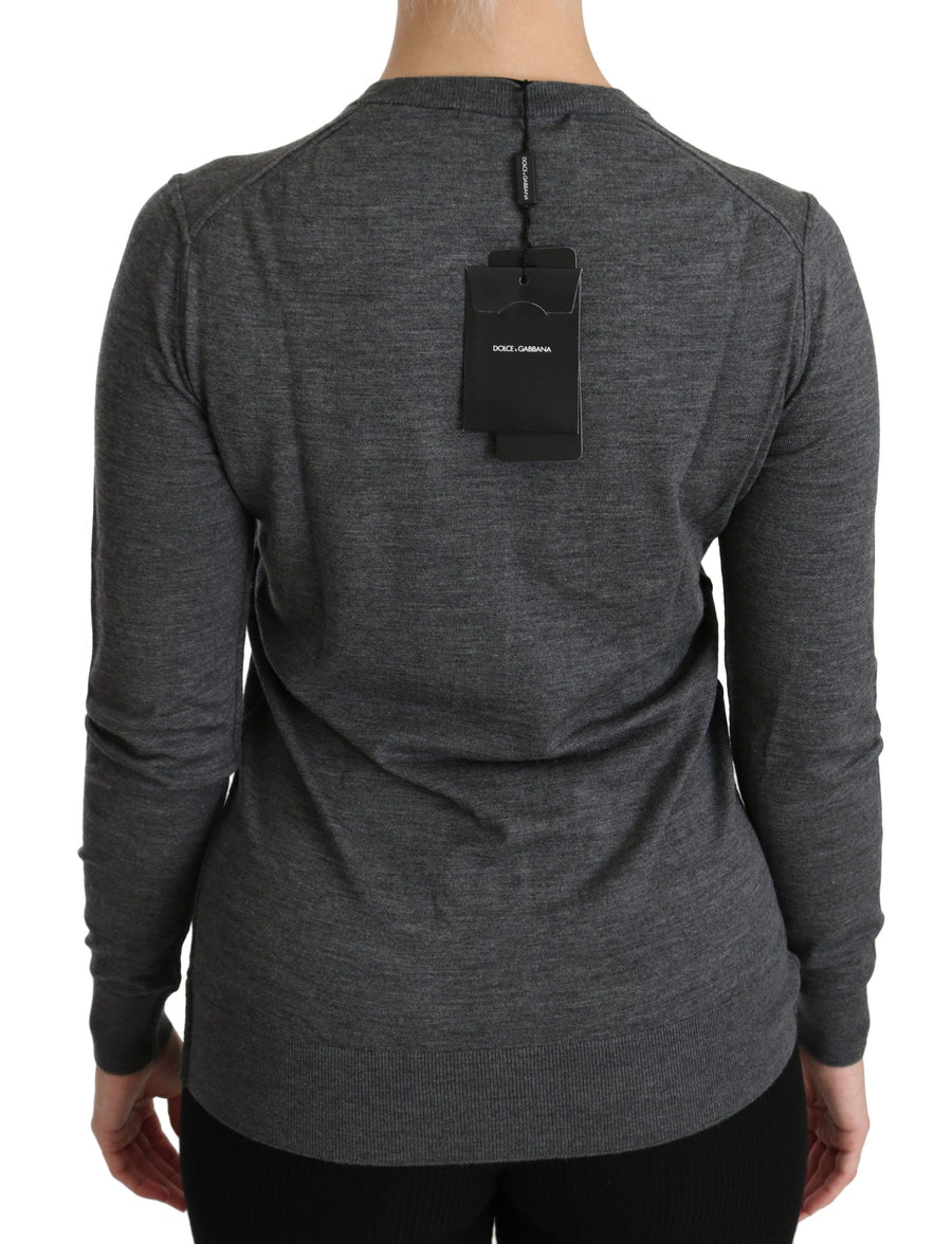 Elegant Virgin Wool Crew Neck Cardigan