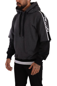 Thumbnail for Elegant Hooded Black & Gray Pullover Sweatshirt