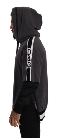 Thumbnail for Elegant Hooded Black & Gray Pullover Sweatshirt
