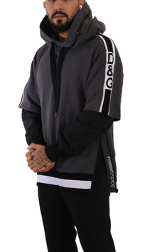 Thumbnail for Elegant Hooded Black & Gray Pullover Sweatshirt