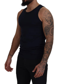 Thumbnail for Blue Cotton Sleeveless Logo Men T-shirt