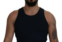 Thumbnail for Blue Cotton Sleeveless Logo Men T-shirt