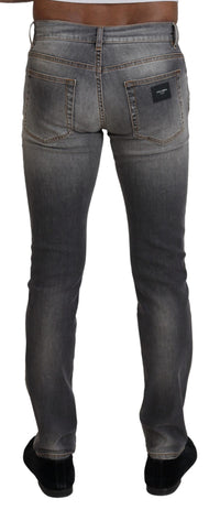 Thumbnail for Elegant Gray Washed Cotton Stretch Jeans