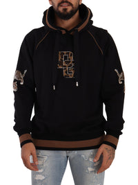Thumbnail for Black Brown Leopard Cotton Hooded Pullover Sweater