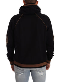 Thumbnail for Black Brown Leopard Cotton Hooded Pullover Sweater
